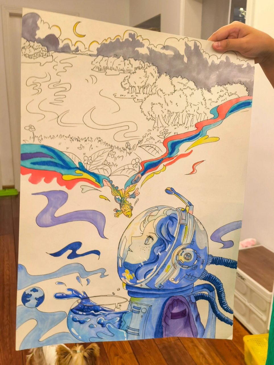 五年级小学生科幻画作业 今年的科幻画作业老师周五布置,周一就要上交