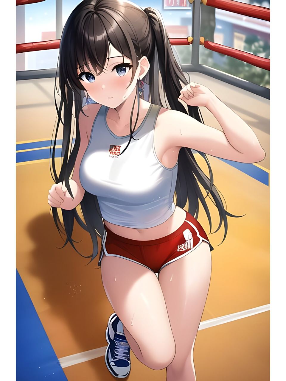 运动场上女拳击手运动员,动漫二次元绘画