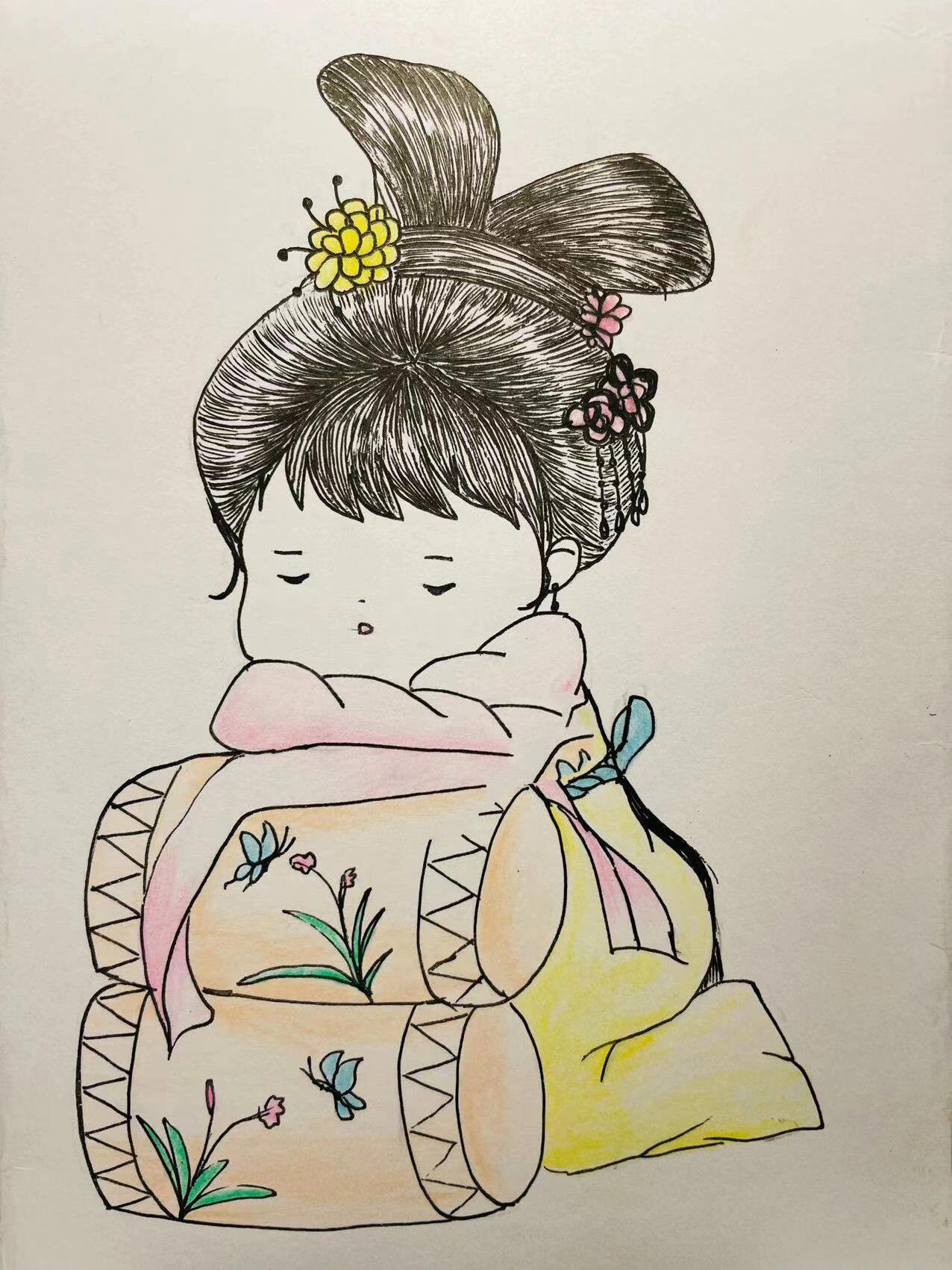 临摹的7张古风女子简笔画,大脸盘子也好看呀