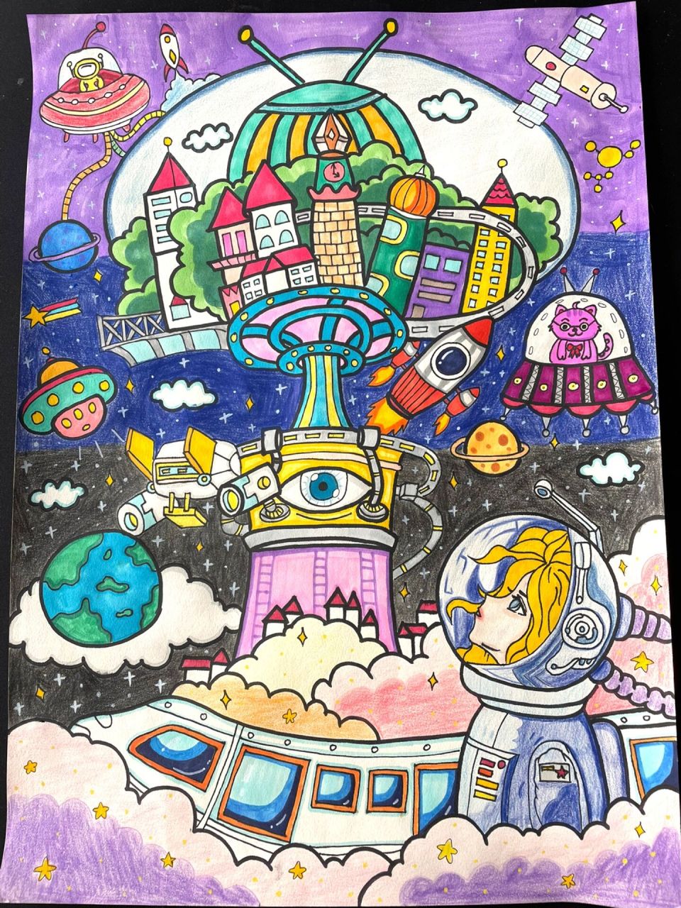 未来城市科技画 涂色和线稿