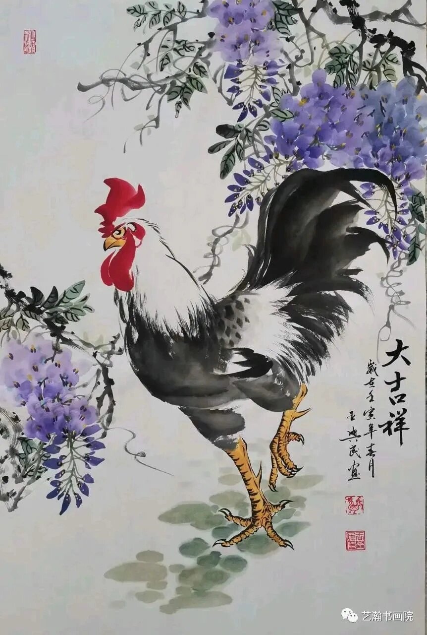 名家画鸡.(收藏起来临摹吧!) 金鸡报晓,雄鸡一声天下白.