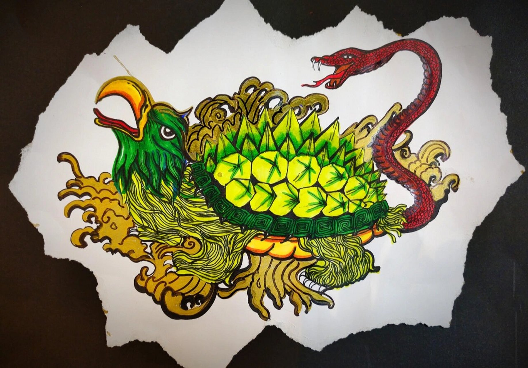 八到九岁儿童画《山海经》旋龟