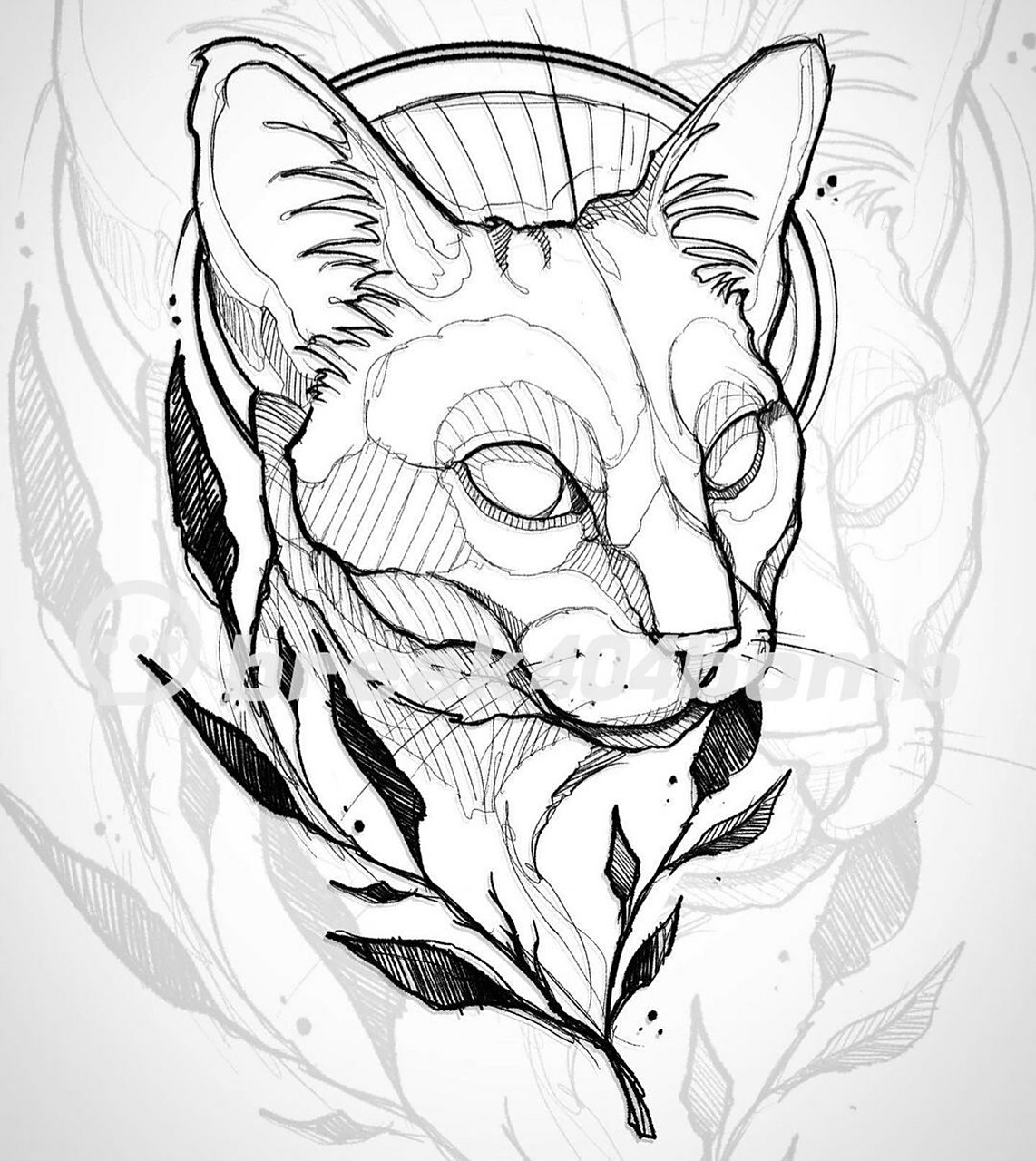 素描风格纹身丨猫纹身 暗黑纹身 #素描纹身手稿#单针纹身#blackwork