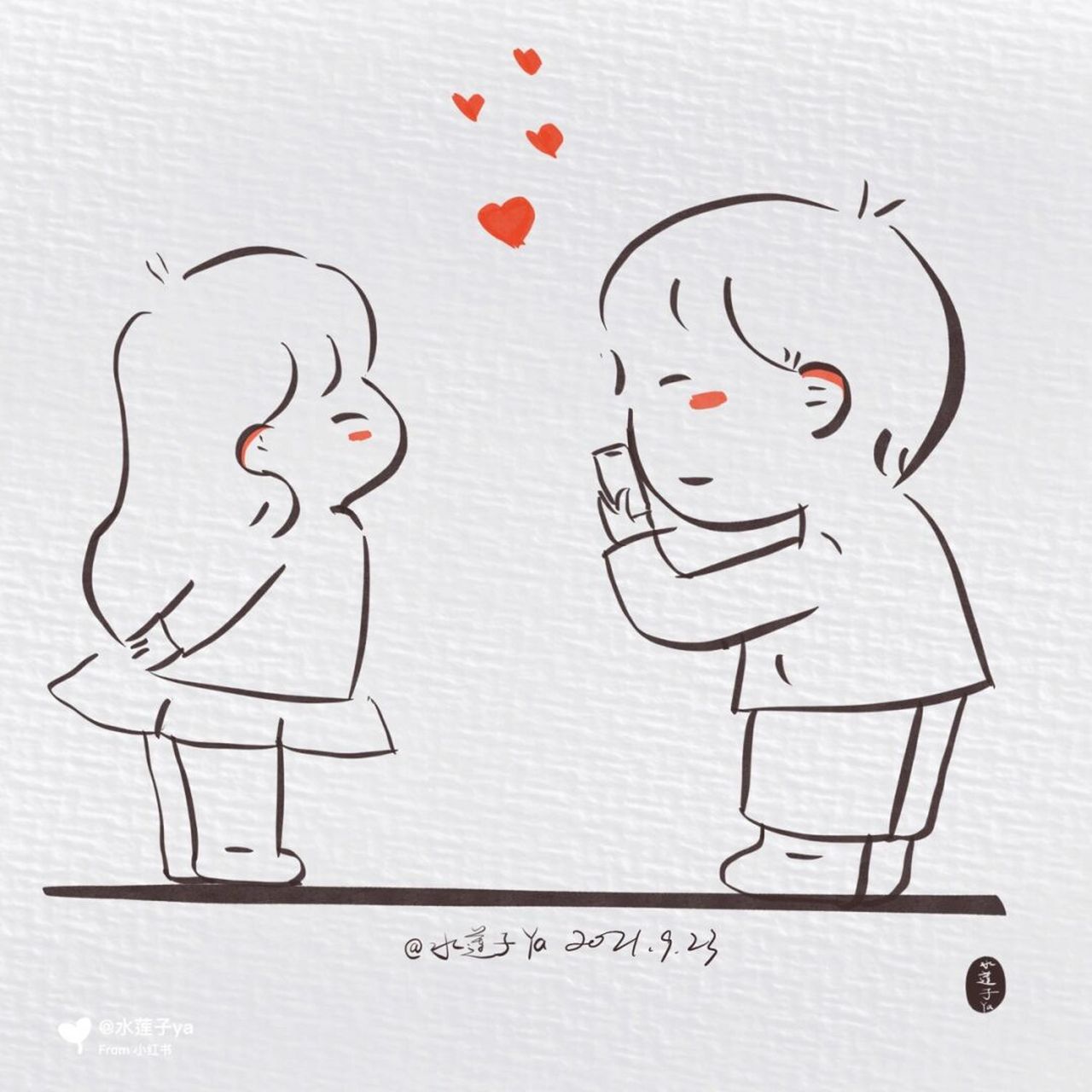 治愈系简笔画:我可以做你的小可爱吗 #每日一画# #画画# #简笔画