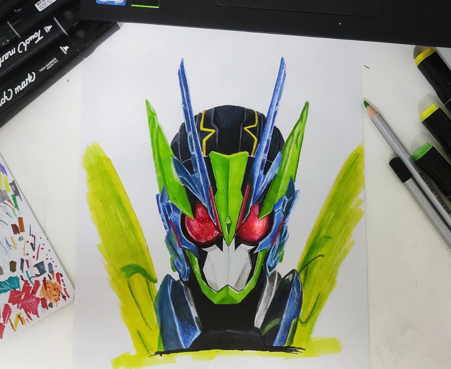 假面骑士01手绘 闪耀突击蝗虫 工具:彩铅,马克笔