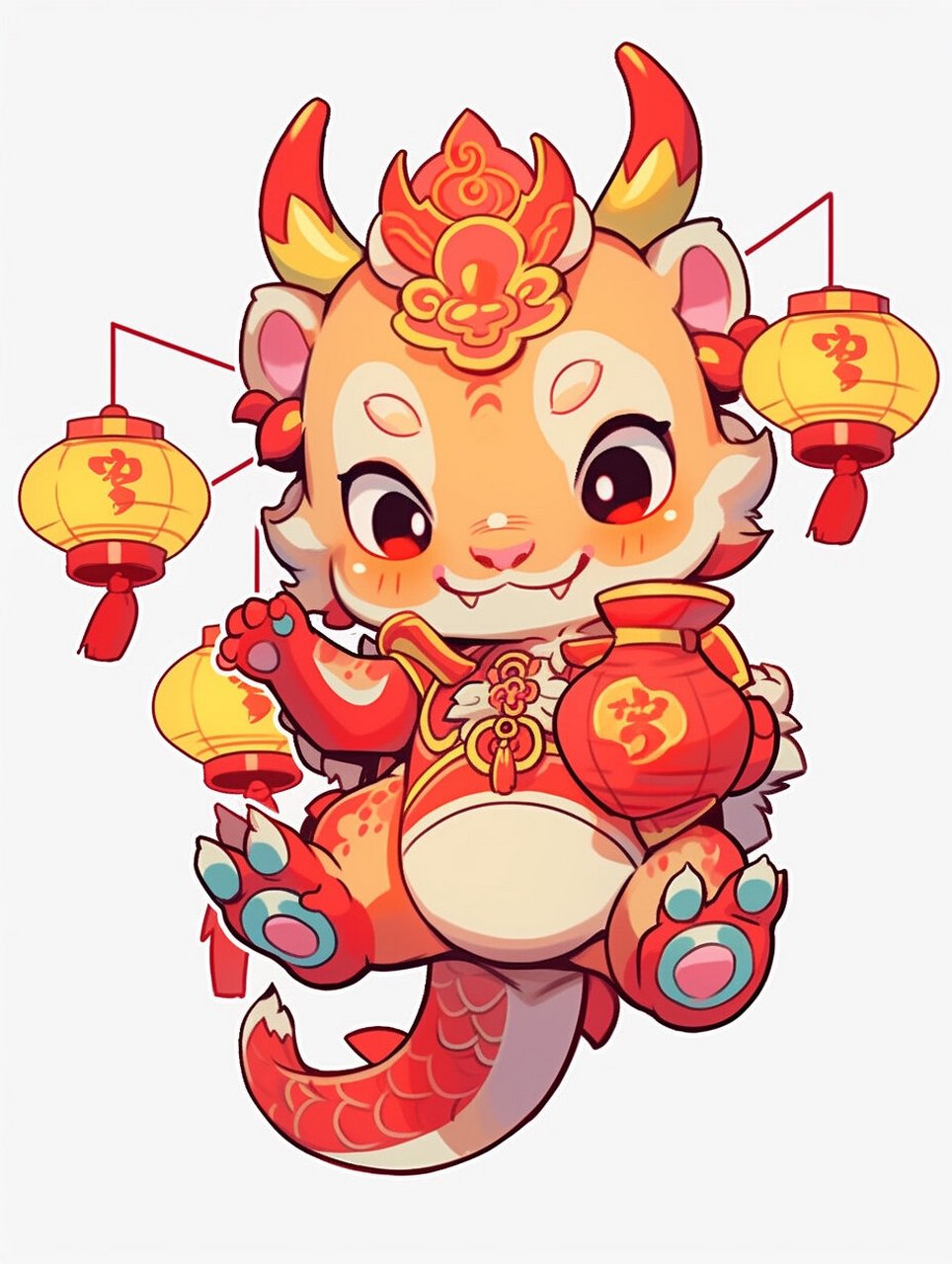 喜庆卡通龙年插画/可爱小龙形象/龙年ip 商用需授权!