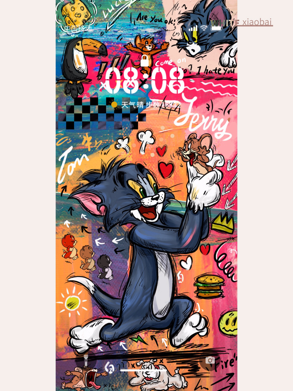 猫和老鼠93涂鸦风格手机壁纸 原创手机壁纸汤姆和杰瑞涂鸦壁纸 可爱