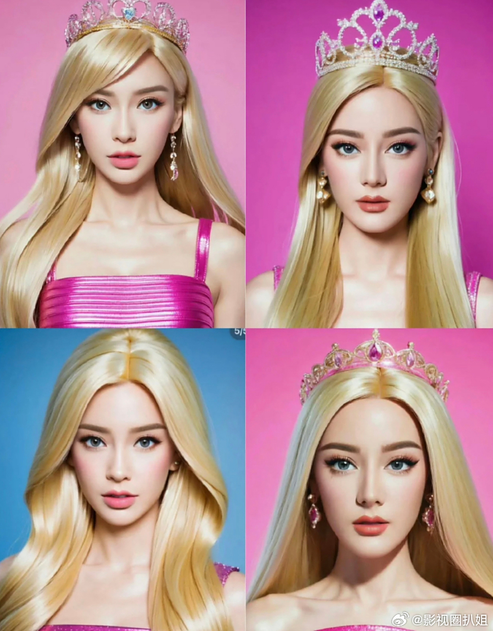 内娱最适合芭比的两张脸,angelababy更像公主,迪丽热巴更像女王.