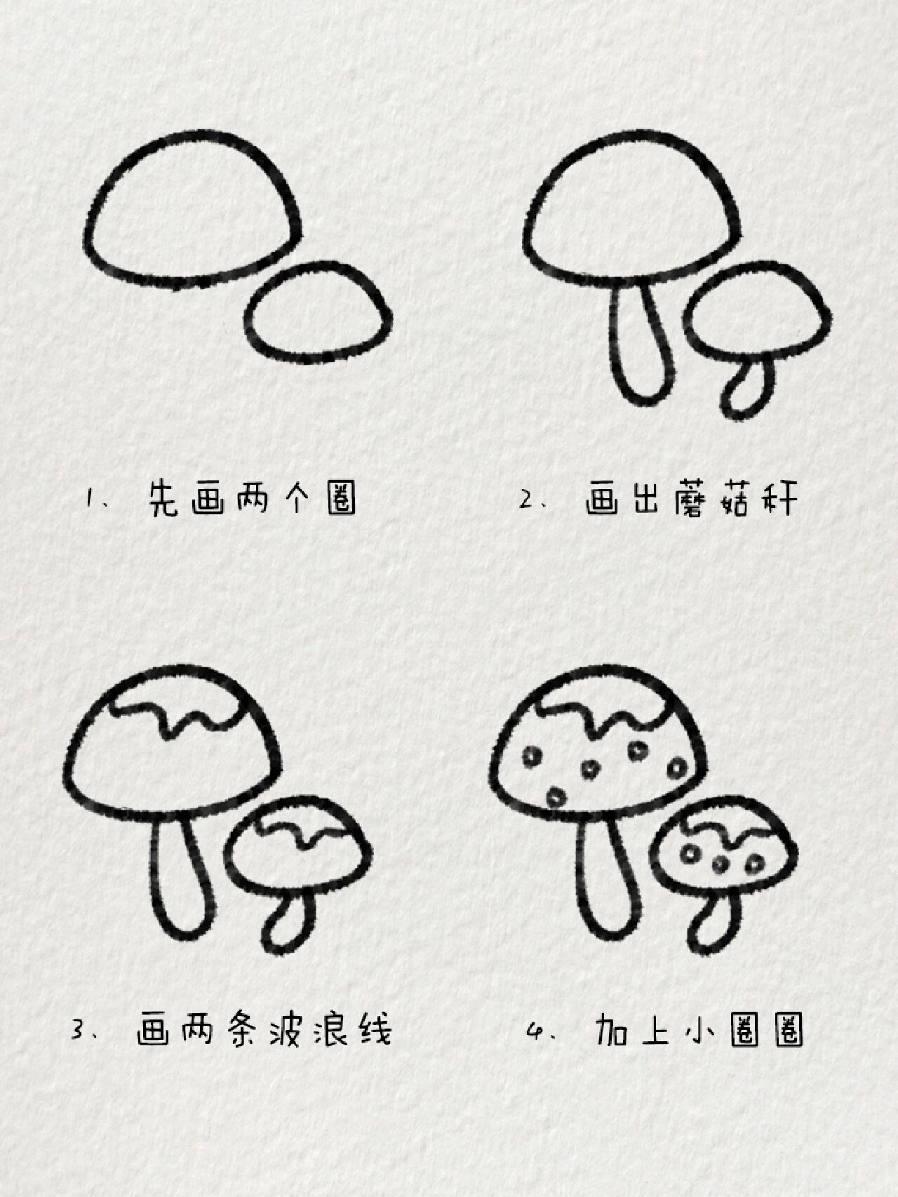 超简单的蘑菇简笔画|96森林里的小精灵 96在森林里撑伞