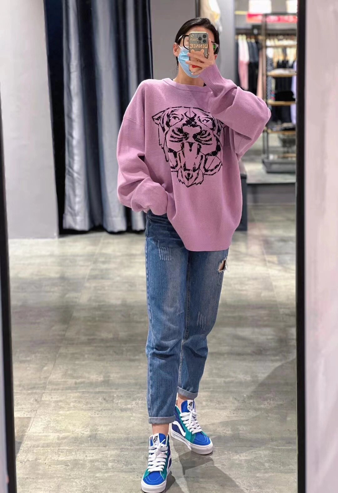 burando eno 针织衫圆领宽松款 紫色和黑色两款颜色 店内最低折扣促销