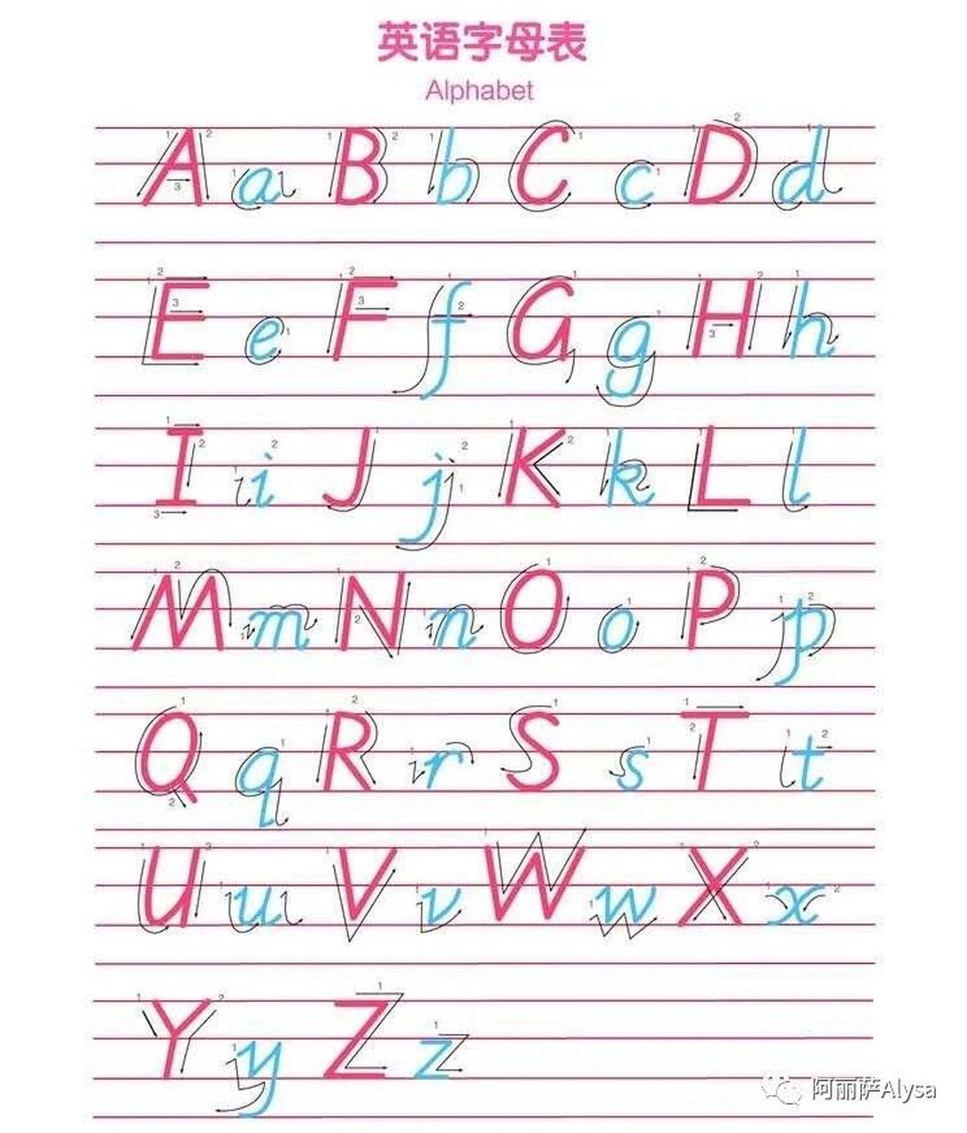 当当当当~~26个英文字母的手写比划顺序来啦,赶紧拿起小本本操练起来