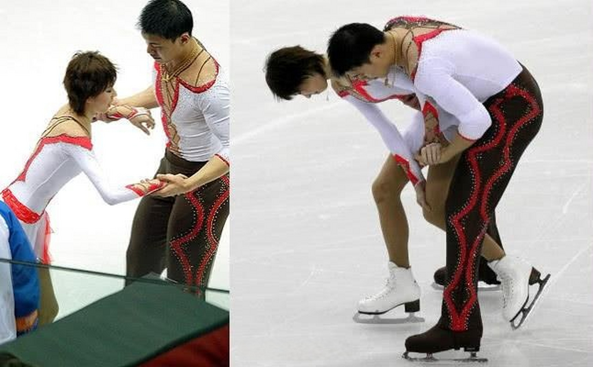 2006年都灵奥运会上,张丹张昊在遭遇比赛失误后,张丹忍痛继续,全中国