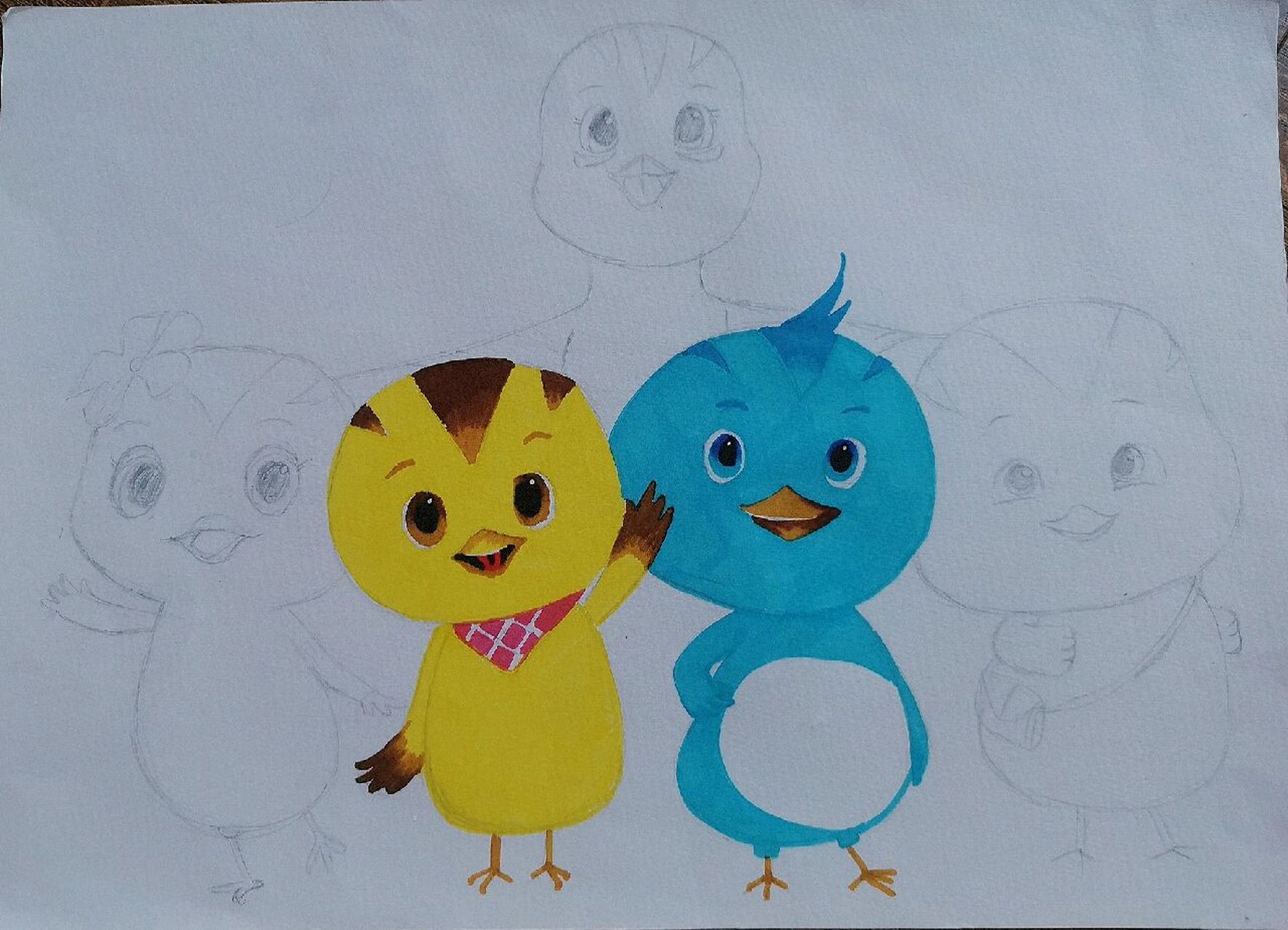 萌鸡小队水彩笔画(步骤) 最近迷恋上了《萌鸡小队》动画片,宝贝喜欢的