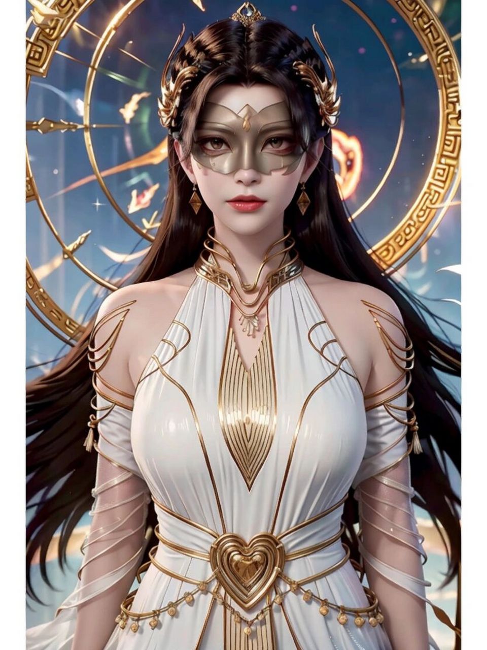 遮天狠人大帝高清壁纸3 狠人大帝佩带金色面具,长发飘扬,身着白金服装