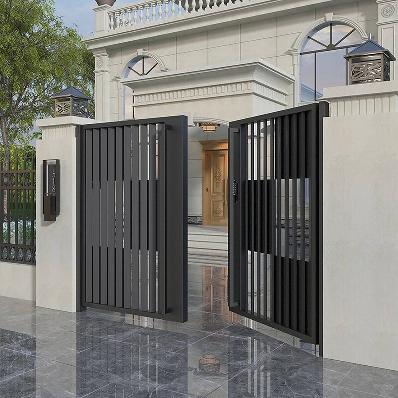 别墅庭院大门电动门单双开 想要高颜值有内涵的院子,大门就选这样的