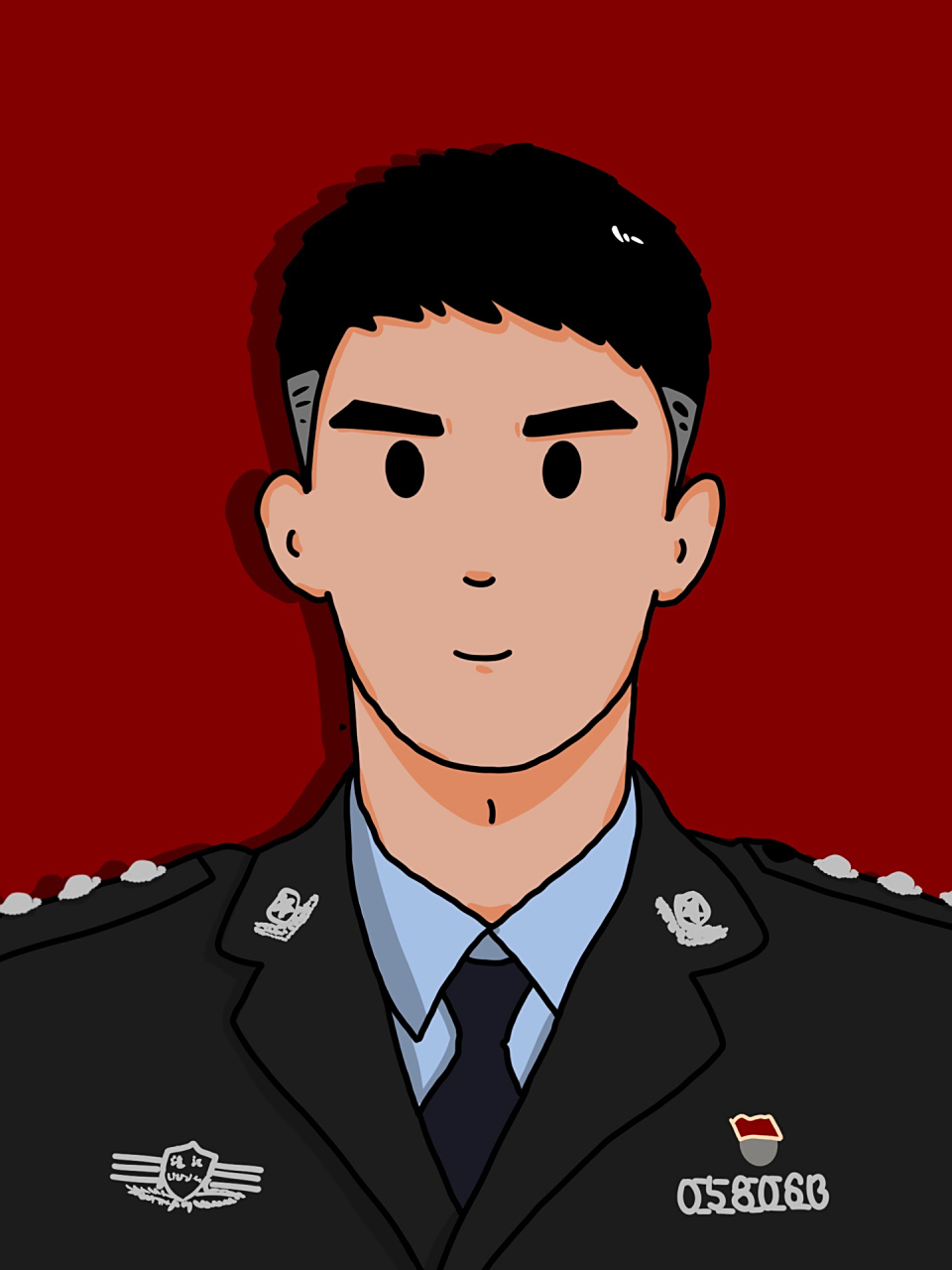 今日份手绘插画头像~警察帅哥 欢迎约稿~ 风格96:豆豆眼插画头像