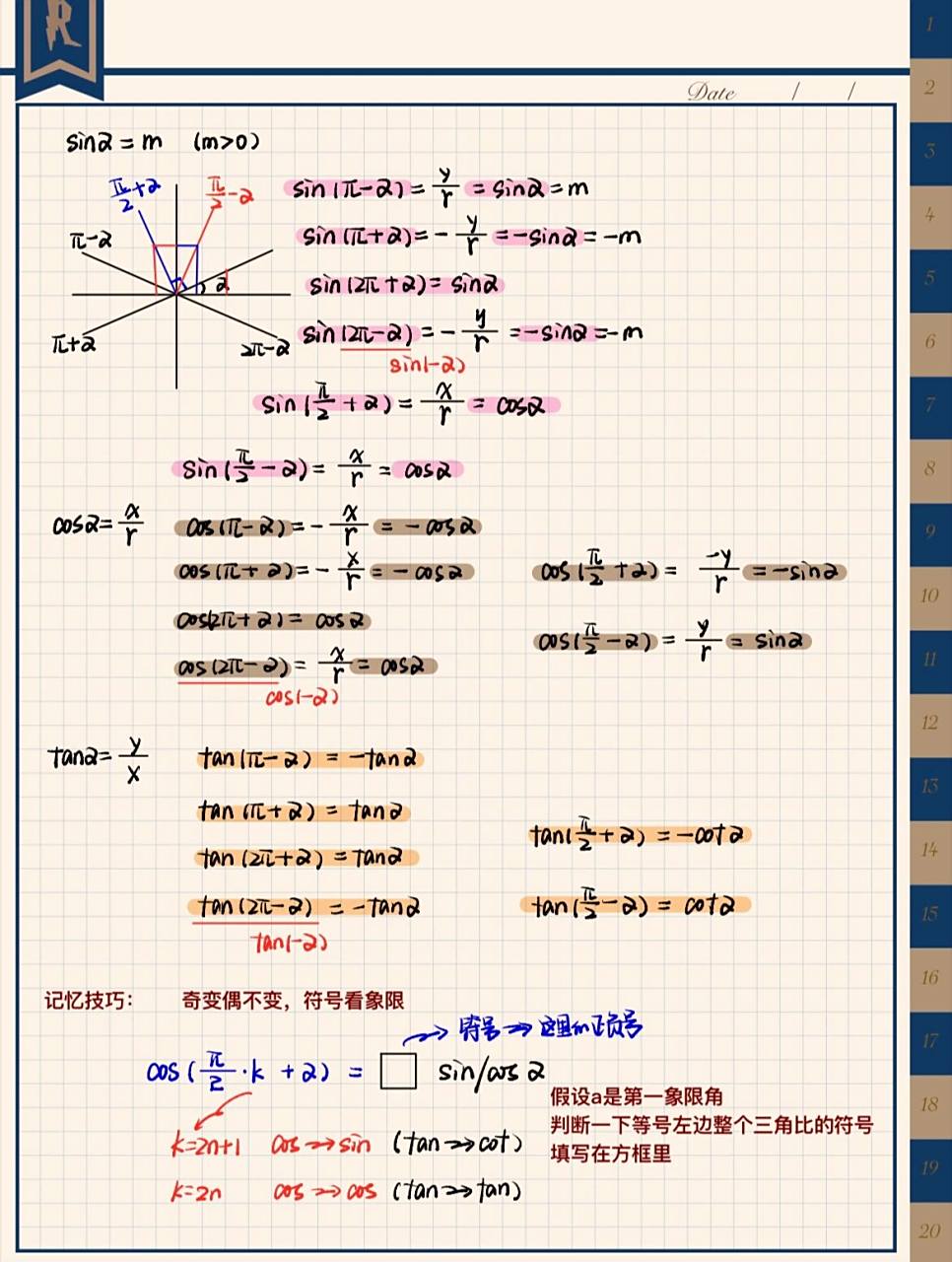 奇变偶不变^_^符号看象限【诱导公式】