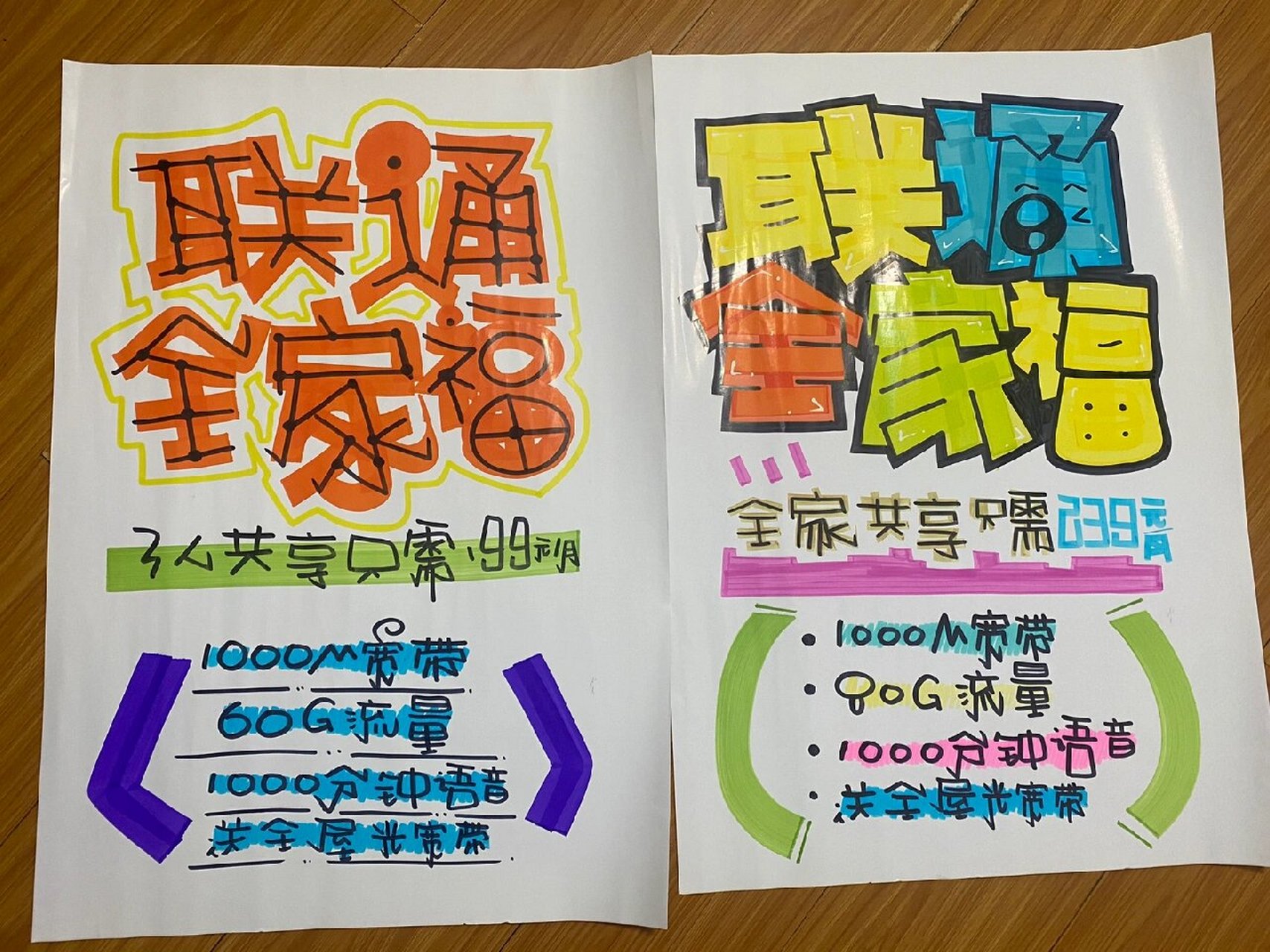 联通全家福 手绘pop海报