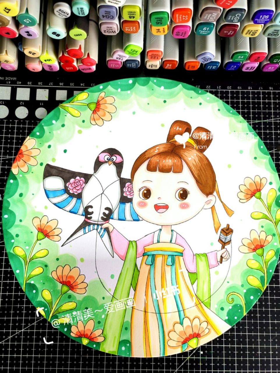 忙趁东风放纸鸢～ #马克笔手绘# #画画# #古风插画# #春天主题画