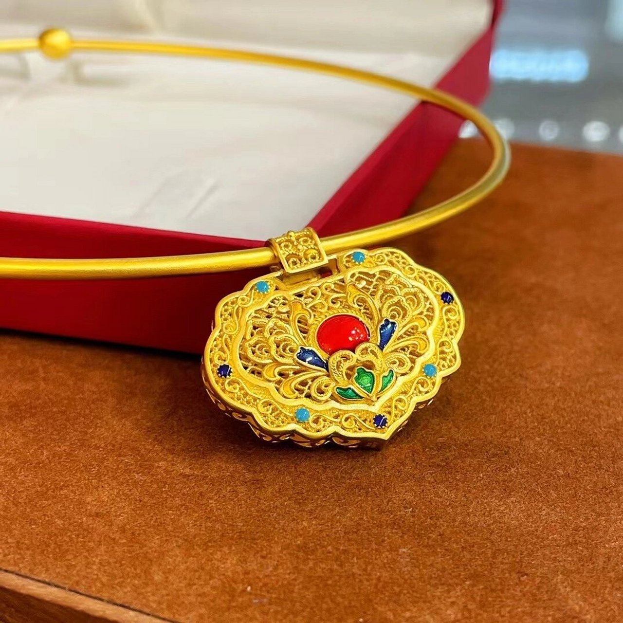 足金项圈 7970足金999古法项圈宝相花锁78 简简单单的项圈,单戴