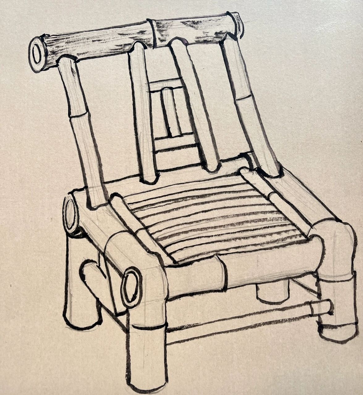 左滑看绘画步骤98|水墨国画竹椅教案教程 95课题:水墨写生竹椅