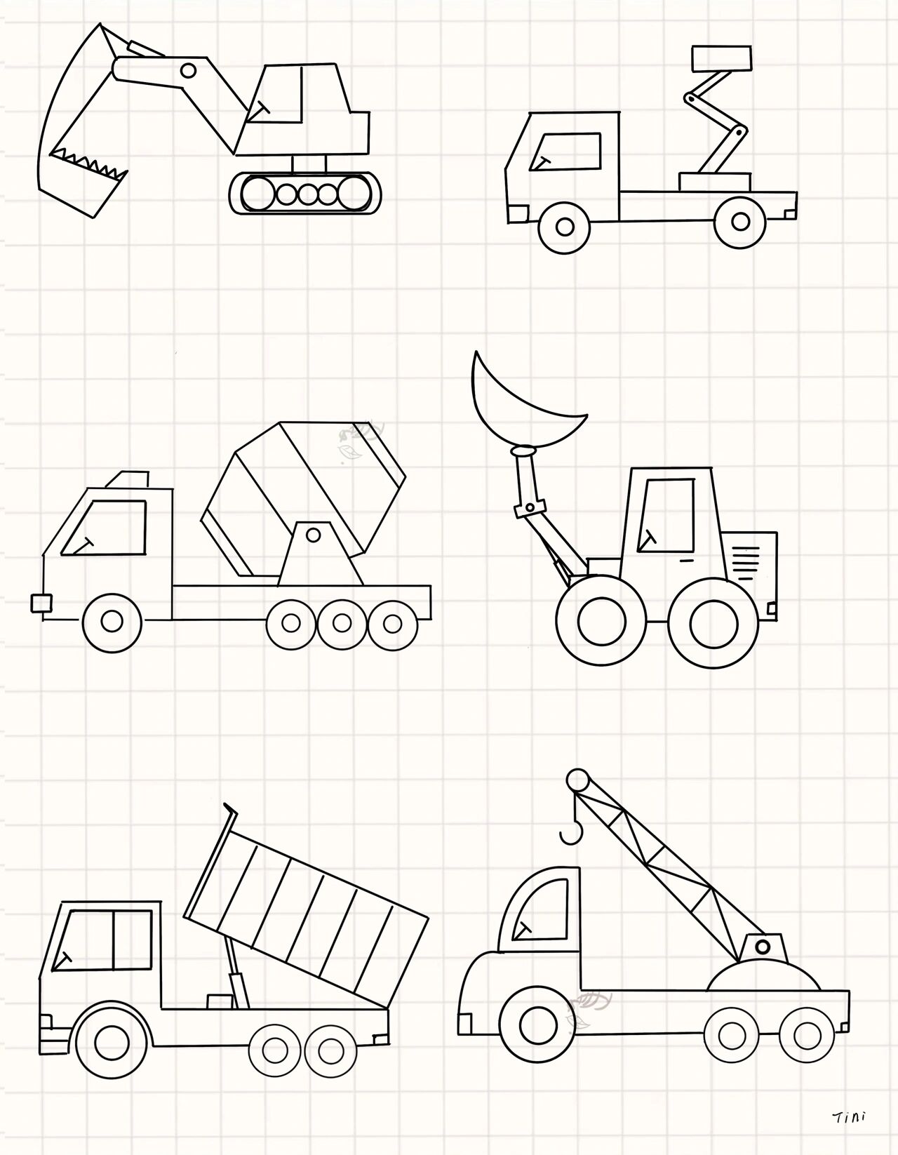 今日份是一些工程车简笔画的小合集