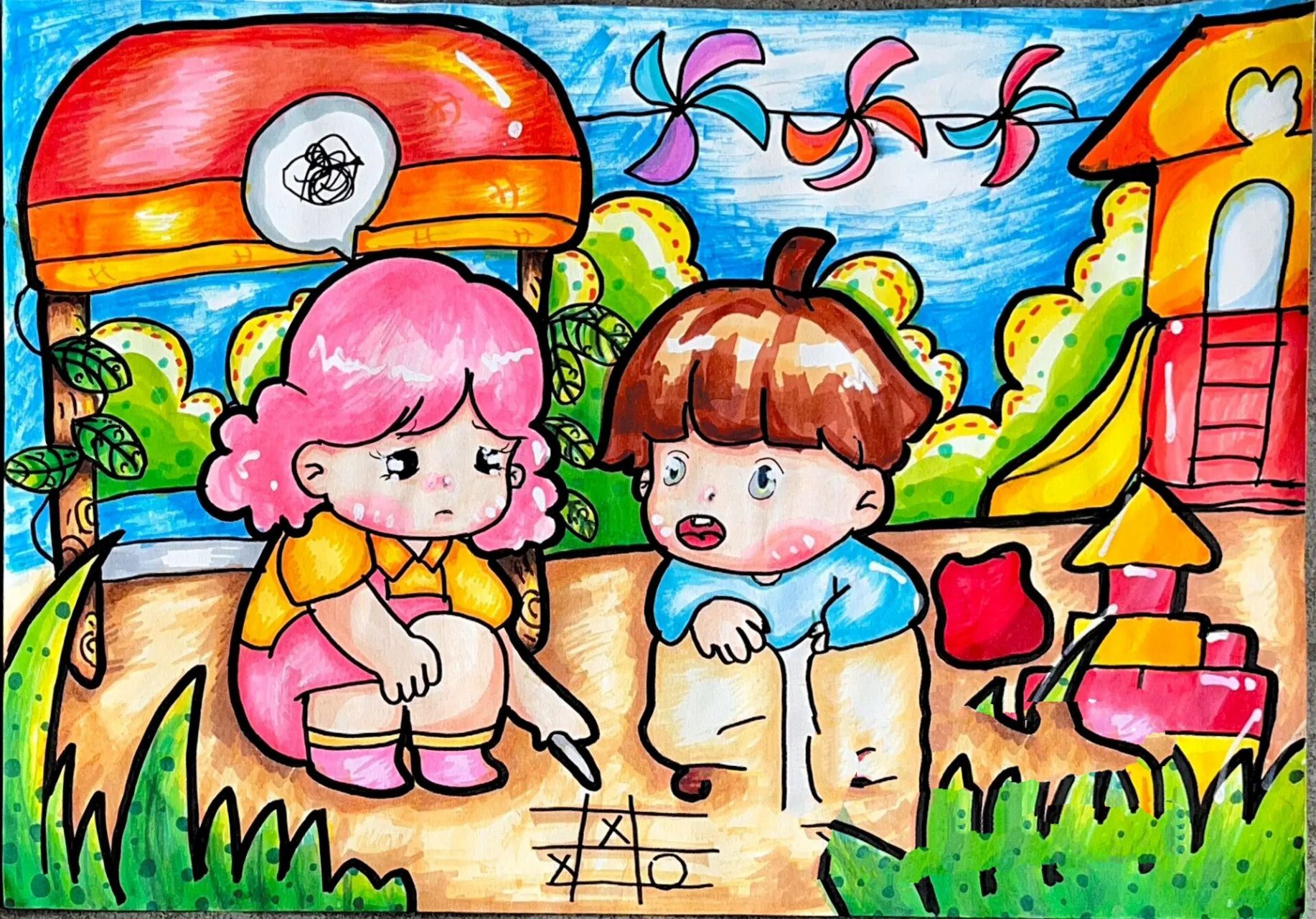 幼师儿童马克笔主题画《快乐的假期》  职高,对口高考幼师专业,第八次