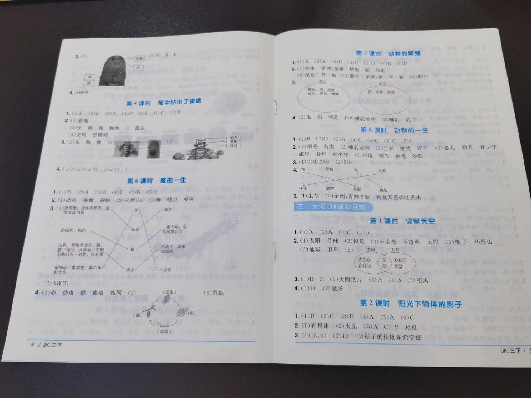 《阳光同学》科学三年级下册参考答案