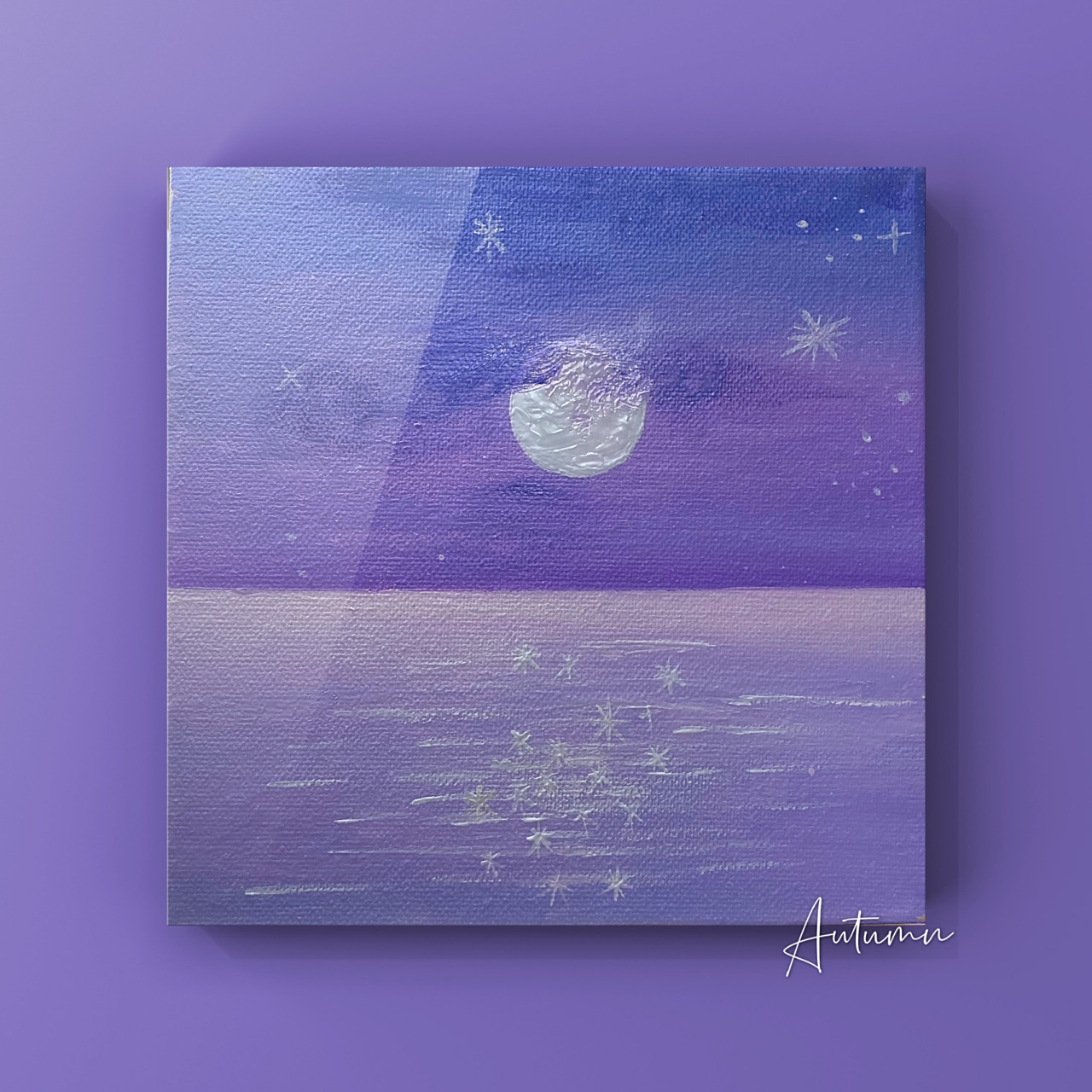 水粉画丙烯画,星空,紫色系,简单入门基础 如果云层是天空的一封信06