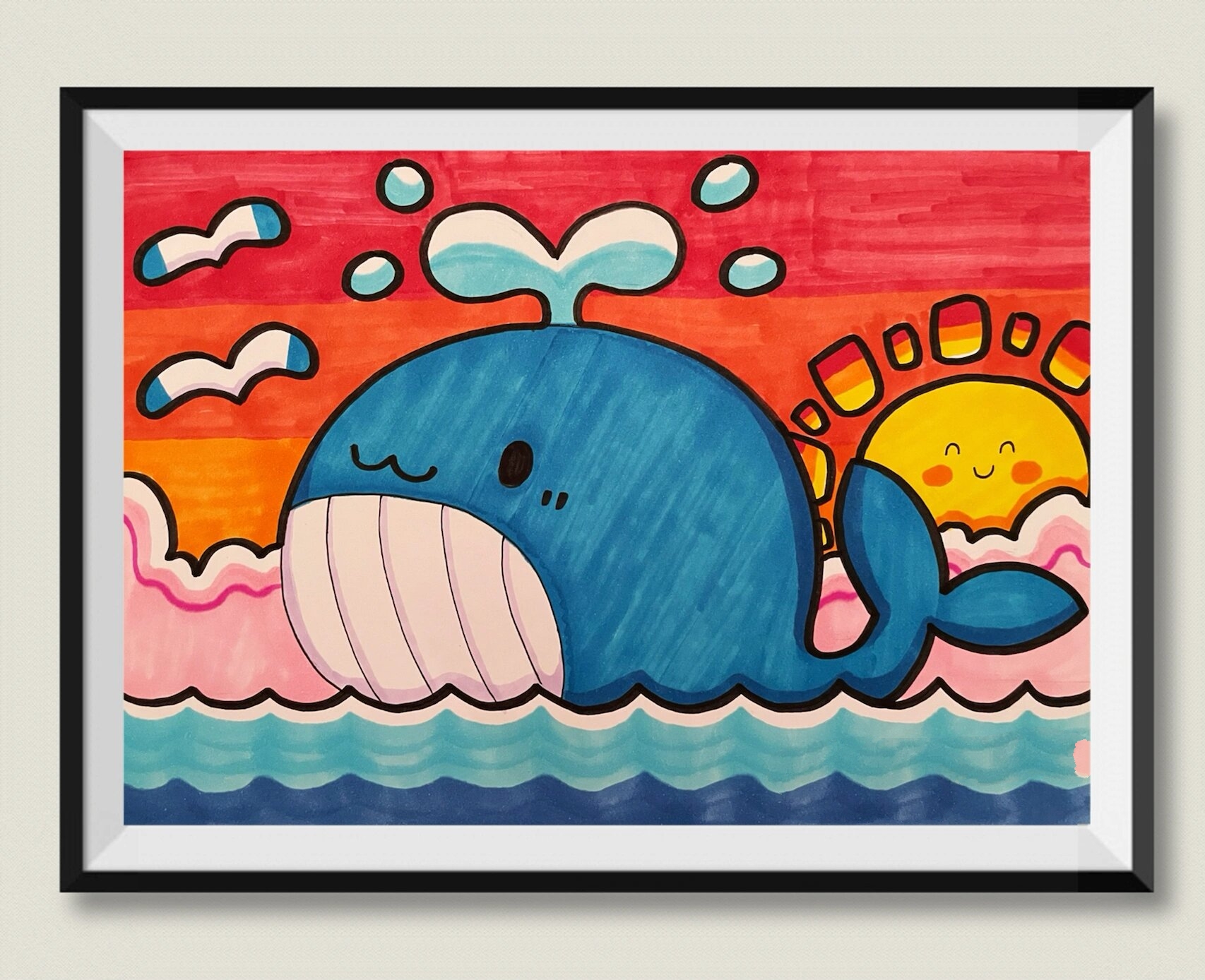 可爱的小鲸鱼|马克笔儿童画