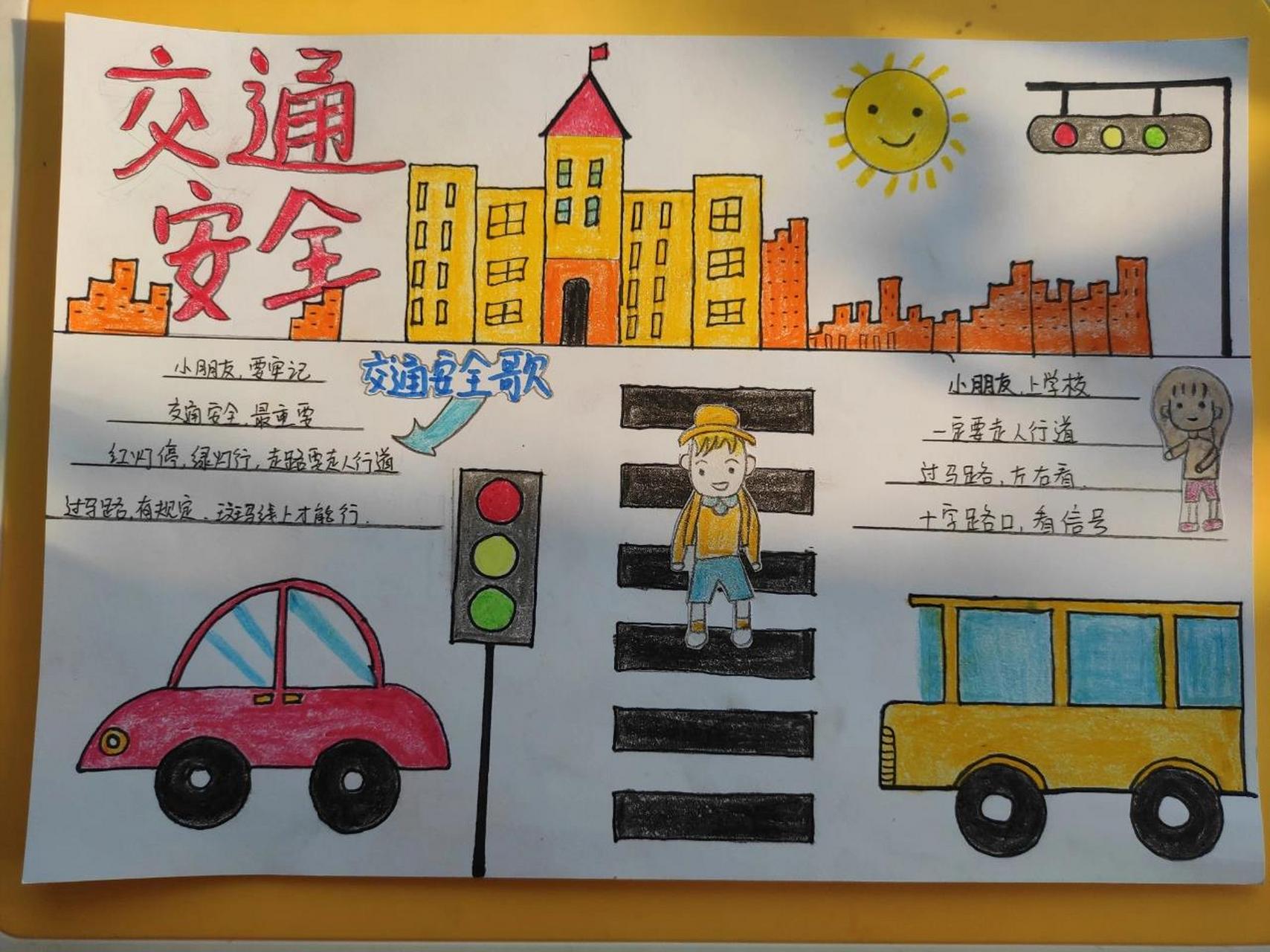 交通安全手抄报 幼儿园征集交通手抄报 闺女想做,我们就一起做了几个