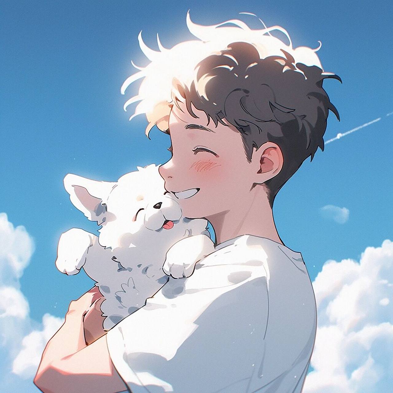 动漫头像 | 抱猫男孩引人喜欢,抱狗男孩呢?