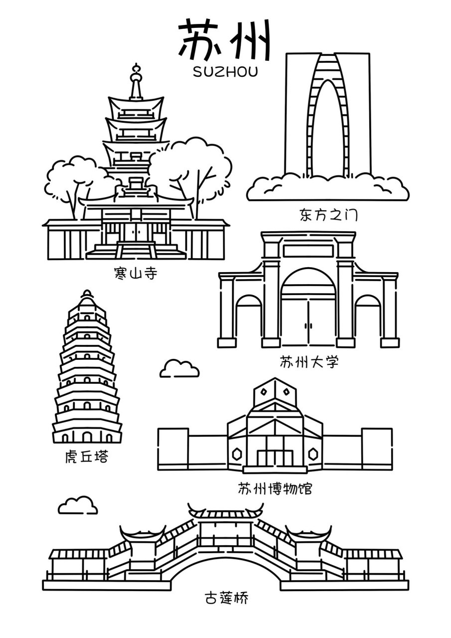 美丽苏州简笔画景点图片