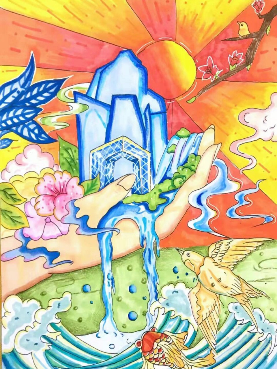 保护水资源主题绘画 水是生命之源,请珍惜每一滴水.