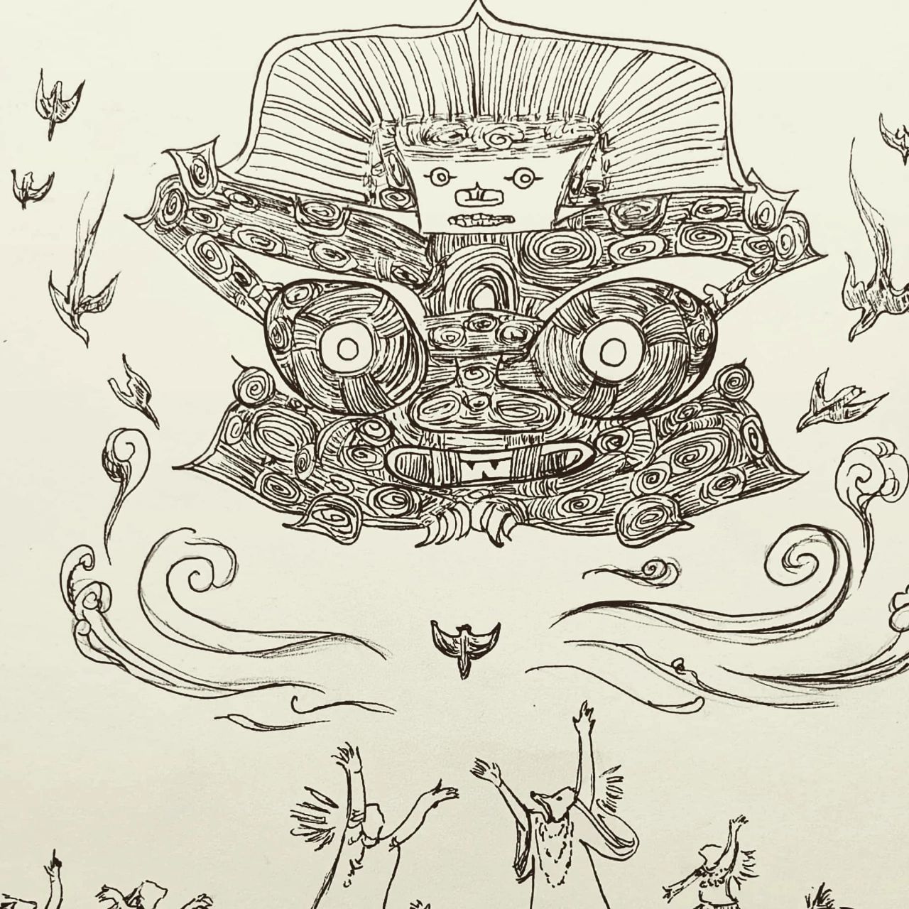 玉琮—神人兽面纹 今天画了良渚玉琮的神人兽面纹