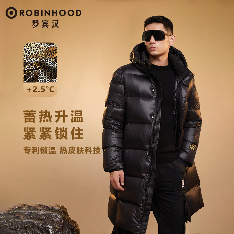 robinhood罗宾汉黑色金标长款羽绒服