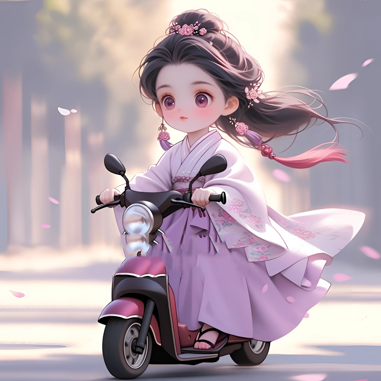 萌版古风头像/骑着我心爱的小摩托车 骑上我的野摩托,带你去看日不落.