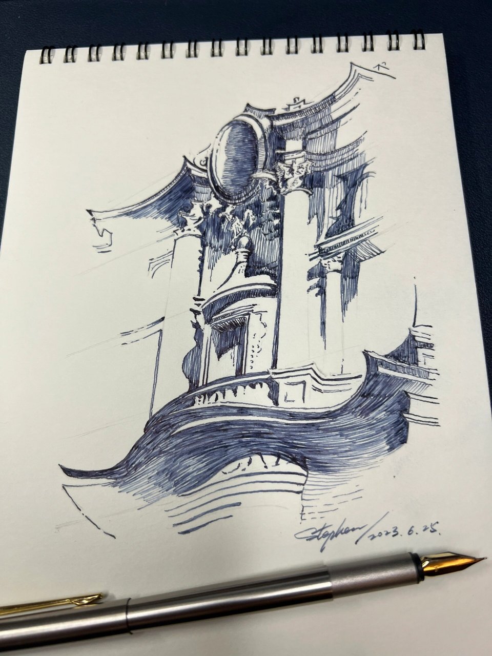 每日一画画│钢笔画 罗马圣卡罗教堂 临ins / fbk 画家mark poulier的