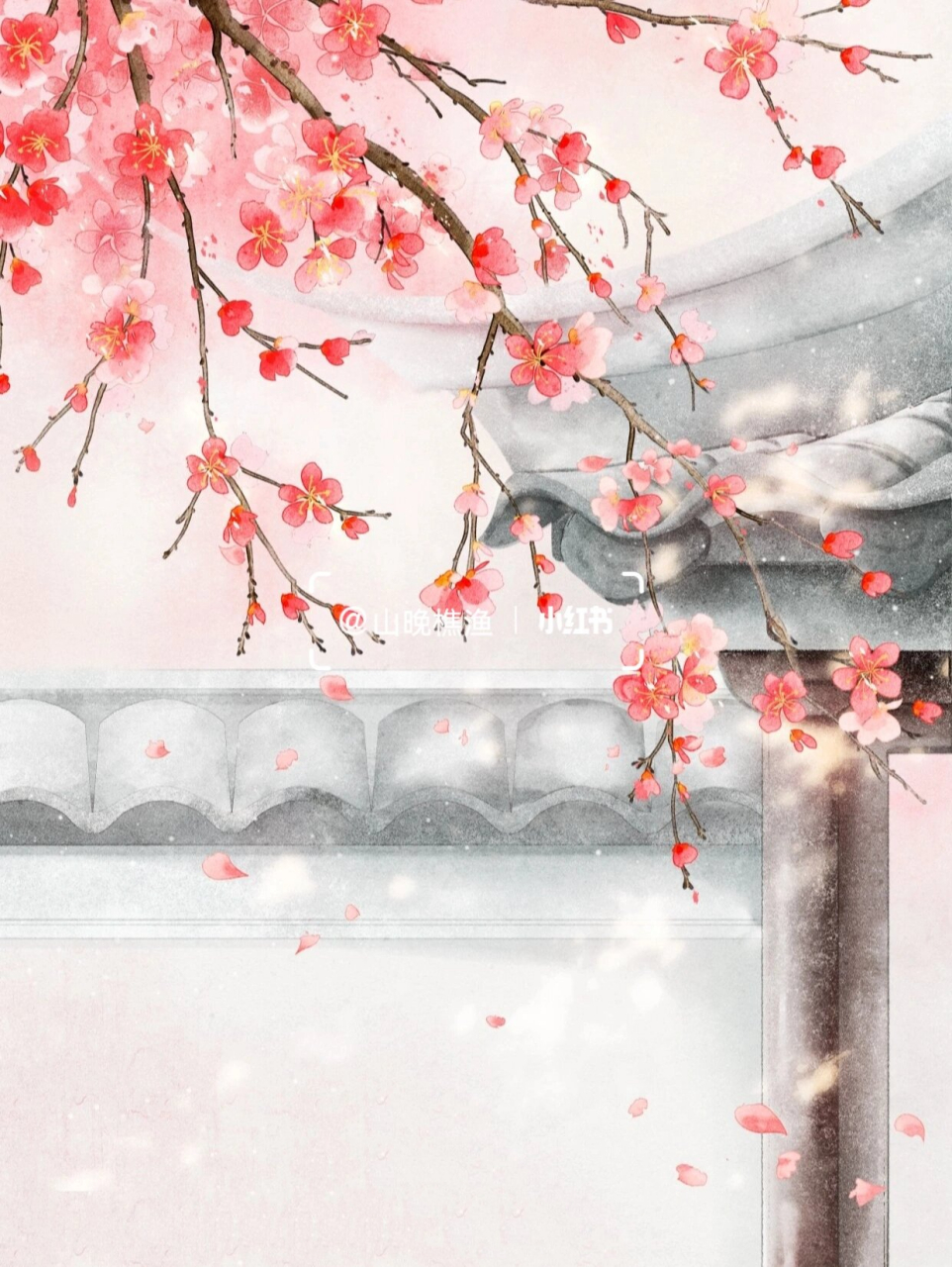 古风插画|桃花 1/100 今年花落颜色改,明年花开复谁在… 	 花在sai