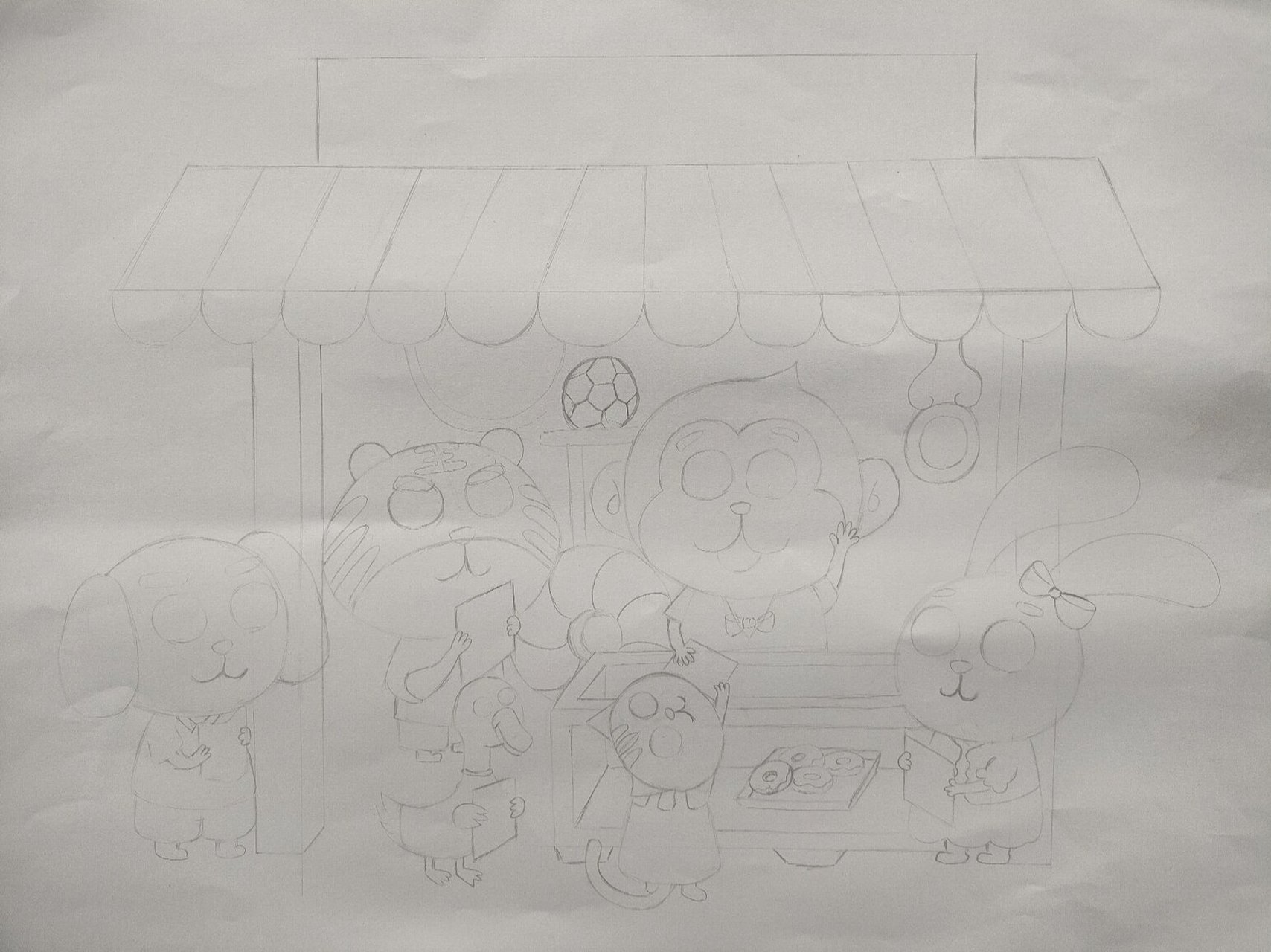 《小猴卖"0"》简笔画步骤教程 98步骤 1.打稿71 2.勾线98 3.