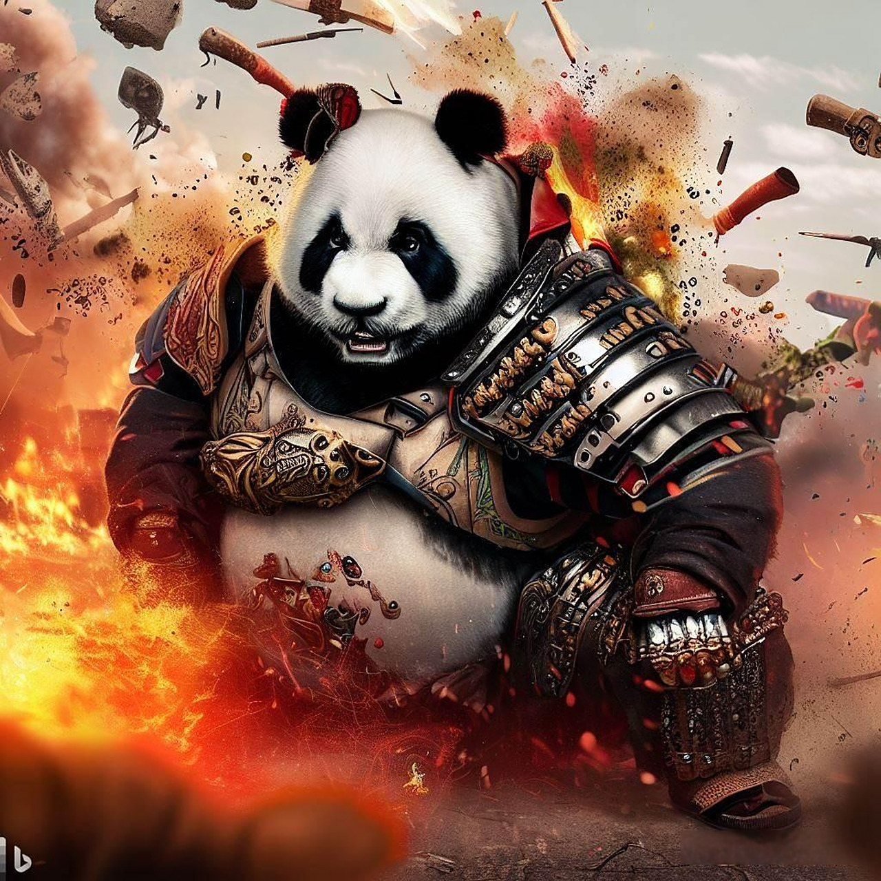 ai绘画生成新年专属头像 看看今天的关键词,熊猫战甲朋克造型渠黄先生