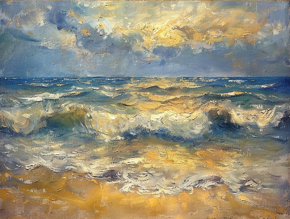 ai油画|克劳德·莫奈风格的大海