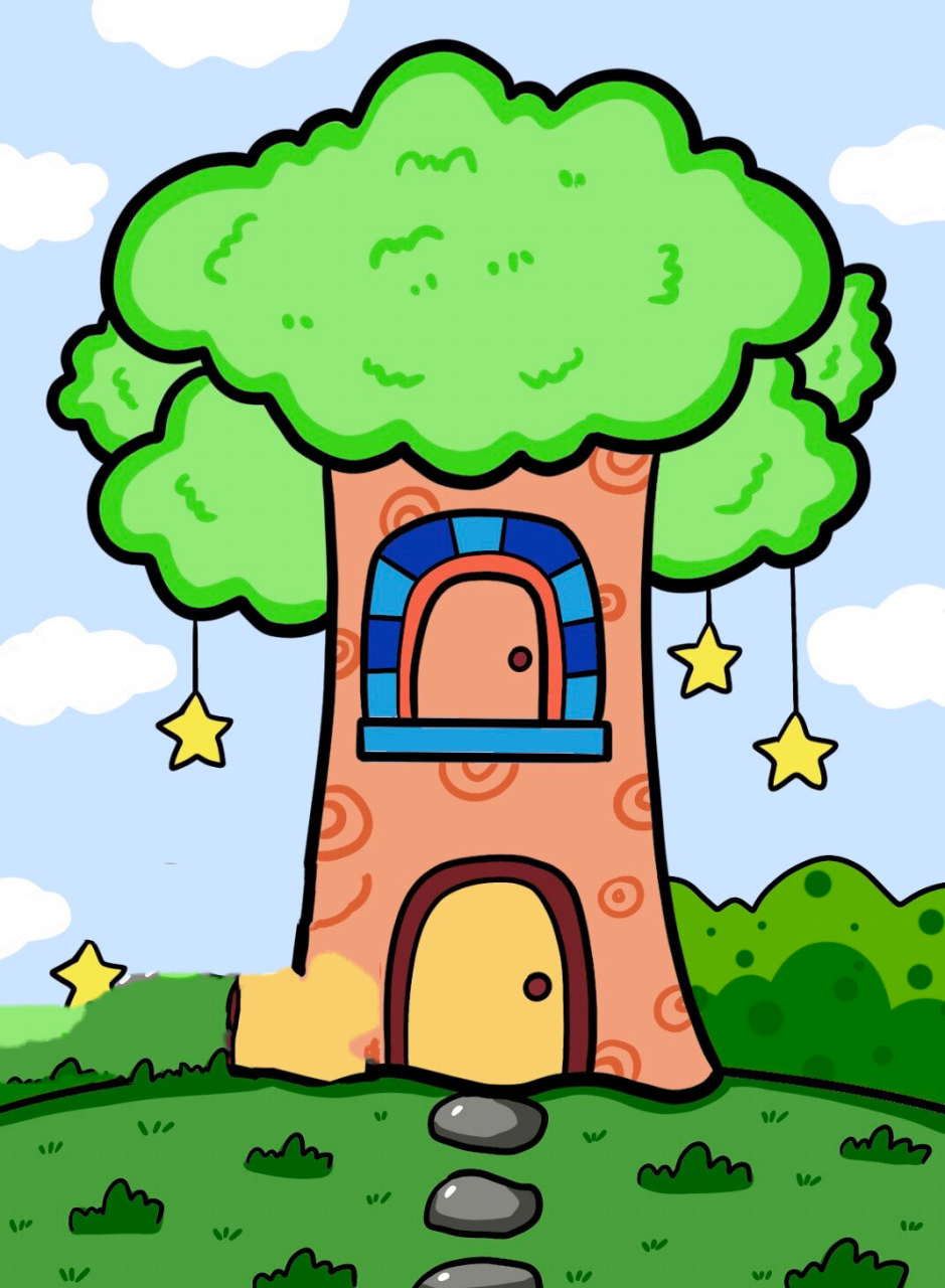 树屋儿童画 大树房子儿童画 简笔画 高高的大树99儿童画 	 91里有