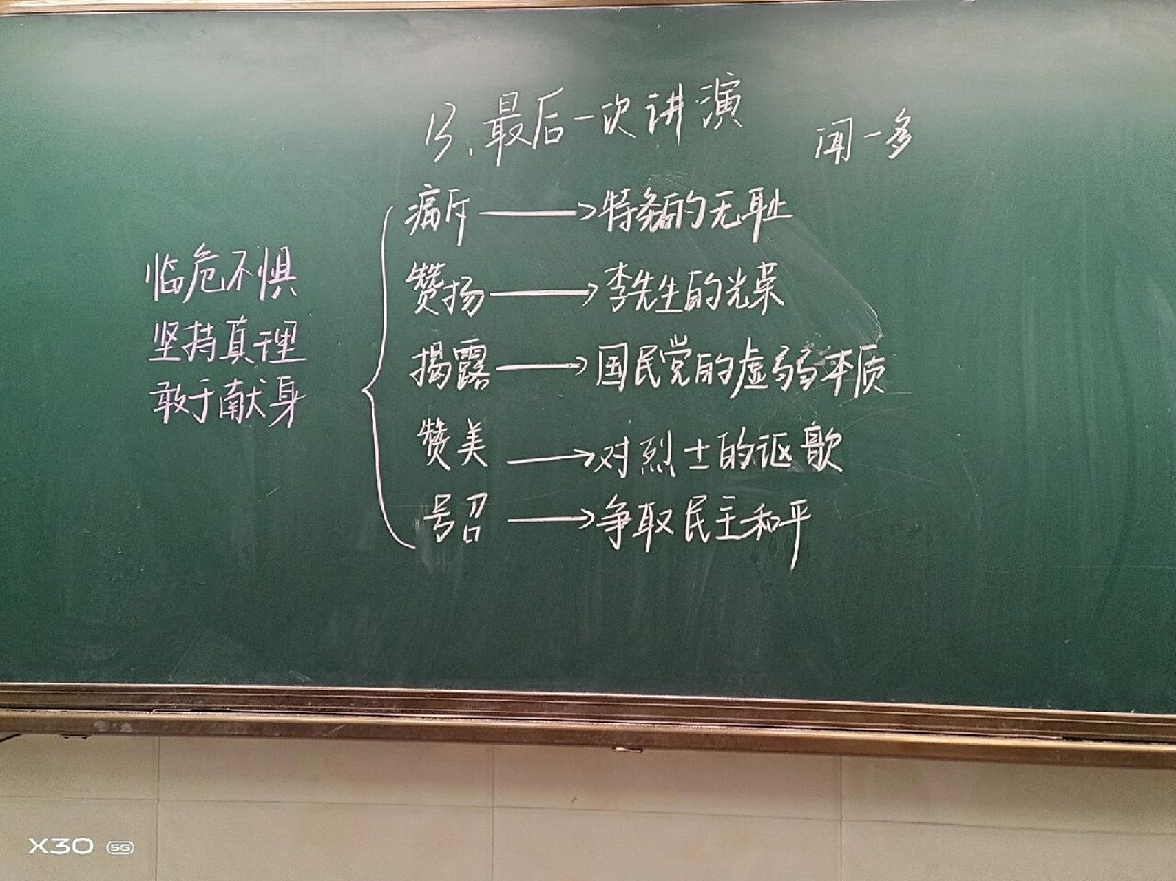 《最后一次讲演》课堂板书
