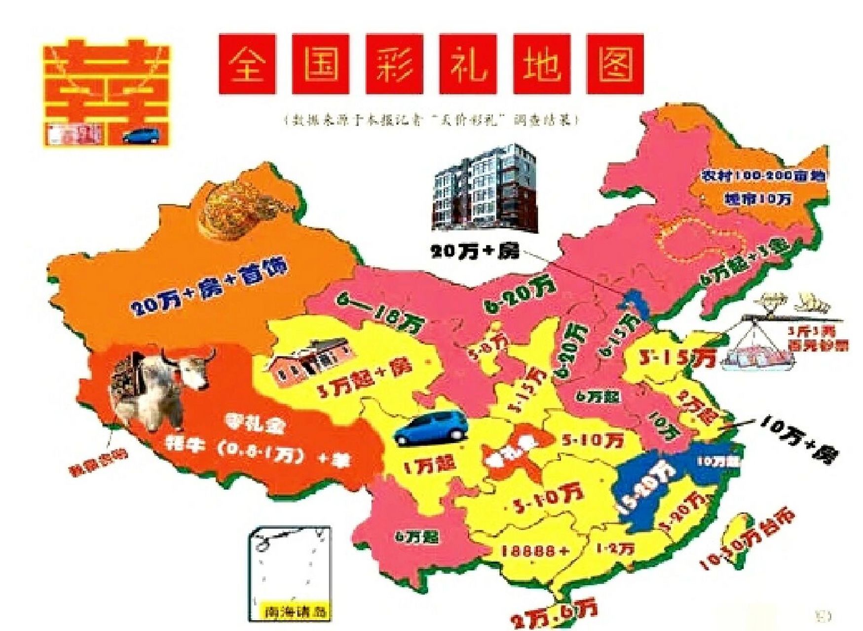 全国各省彩礼地图,哪个地方娶媳妇最难?