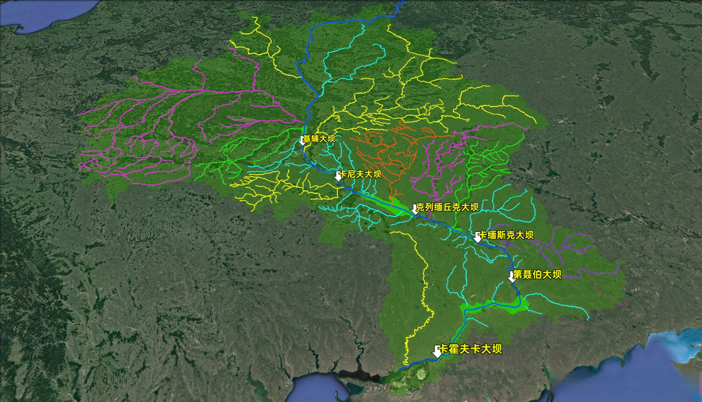 乌克兰水坝危机,第聂伯河上的水坝拦截了超过440亿立方米的巨大水量