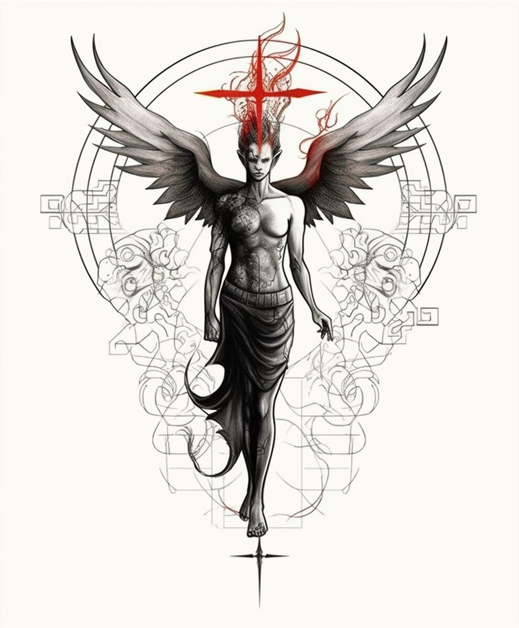 ai生成天使与恶魔纹身手稿,收藏给个小红星
