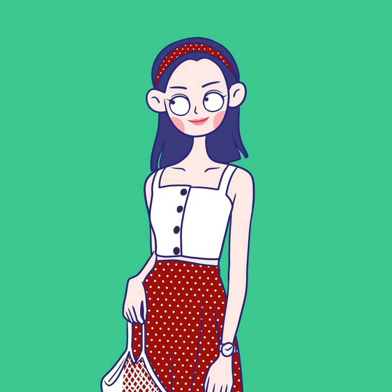 夏季时尚穿搭插画 女生头像 #我是原创插画师