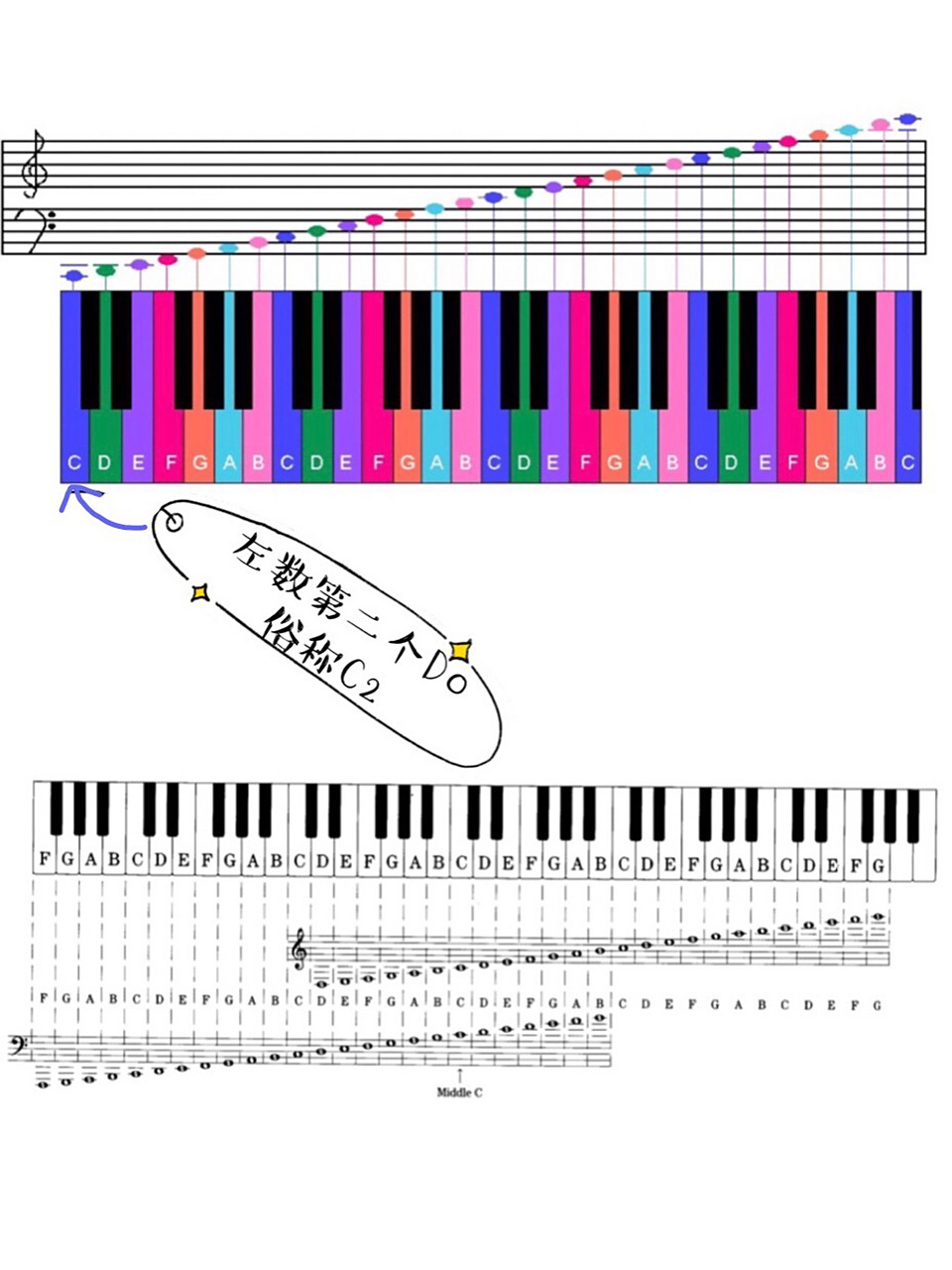 必收藏|五线谱钢琴键对照图谱『常用版』 你们很多问我怎么认五线谱的