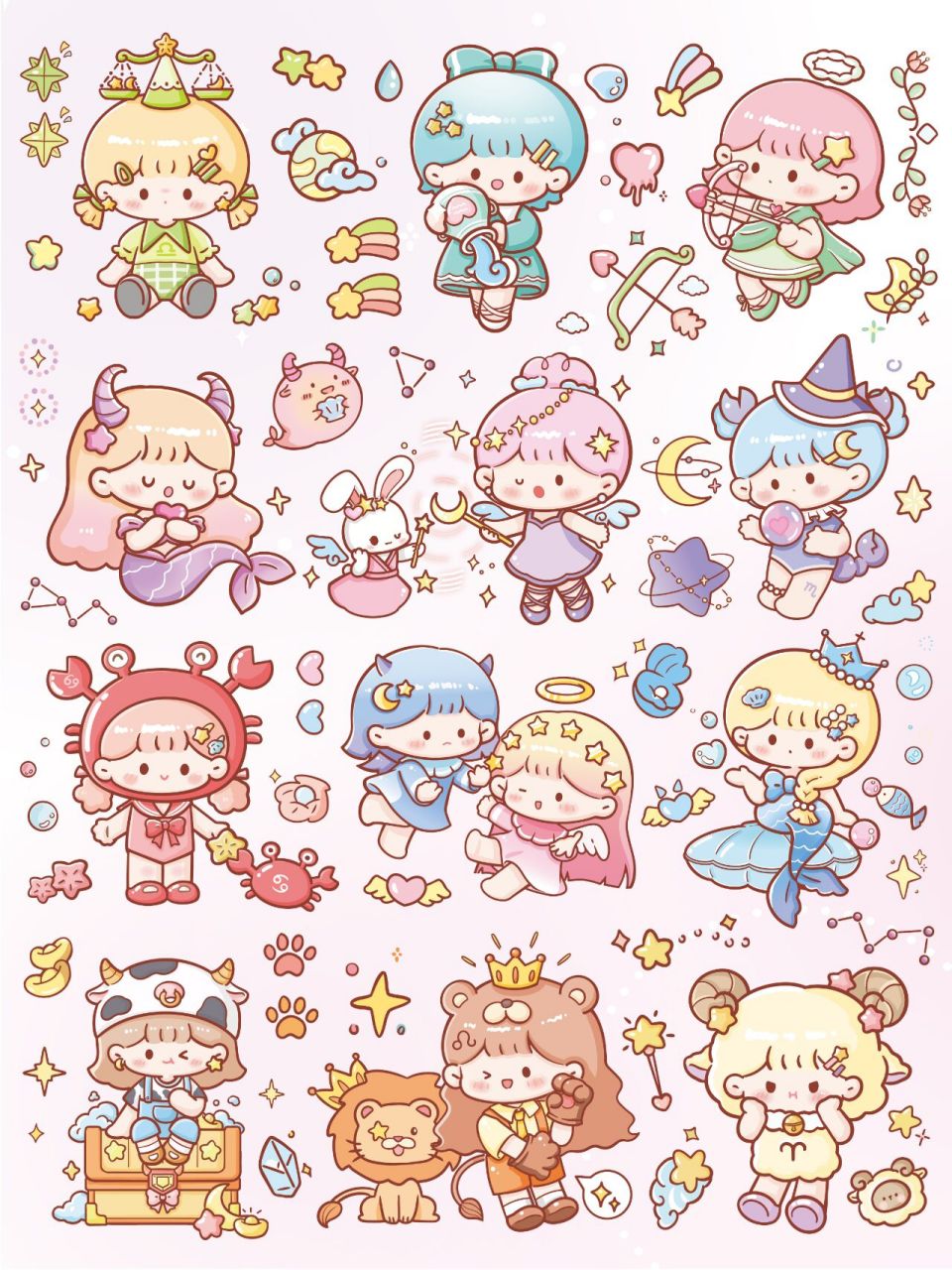 账|可爱的十二星座电子手账贴纸素材 今天给大家带来的是十二星座贴纸